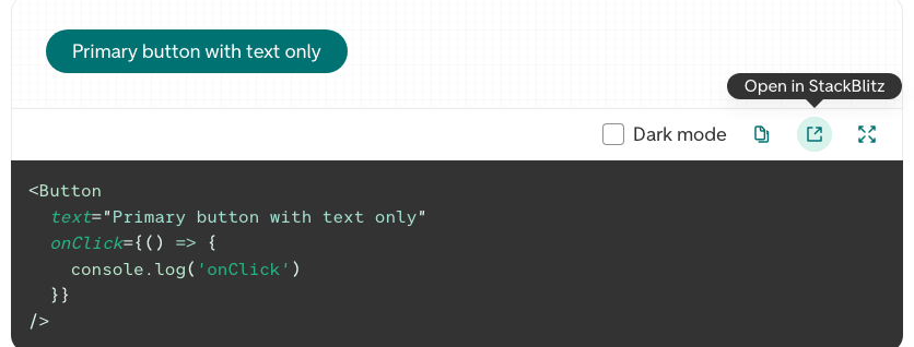 Screenshot of the Open in StackBlitz button in the code example toolbar